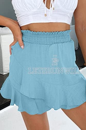 Letsrunwild Mini -saia feminina Skort Ruffle praia moderna algodão de algodão alta shorts de envoltório fluido para