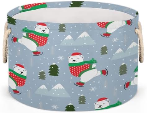 Urso fofo natal inverno 10 grandes cestas redondas para cestas de lavanderia de armazenamento com alças cestas de armazenamento