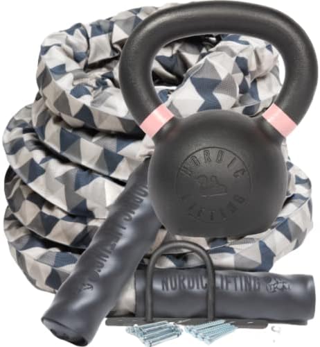 Corda de batalha 2 em x 50 pés de pacote com kettlebell 18lb