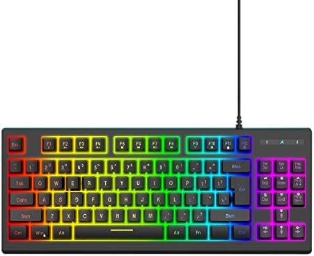 Charella Gaming 87Keys iluminada o teclado usb com fio ERGONONAL 6 Tipos de efeito de luz LED para PC Moda de Office Games SQ9