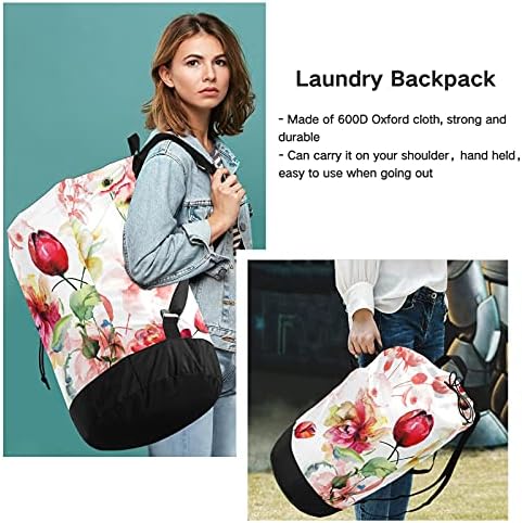 Flores de lavanderia mochila de lavanderia pesada com alças e alças de ombro Viagem Bolsa de roupa com tração de tração Organizador