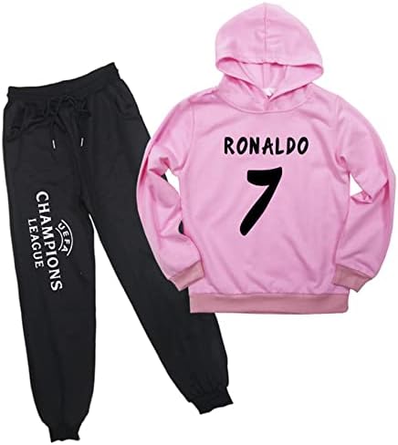 Visaml Kids Cristiano Ronaldo Capuz e calças de moletom de moletom de algodão conjunto de matrizes compridas conjunto de moletom casual