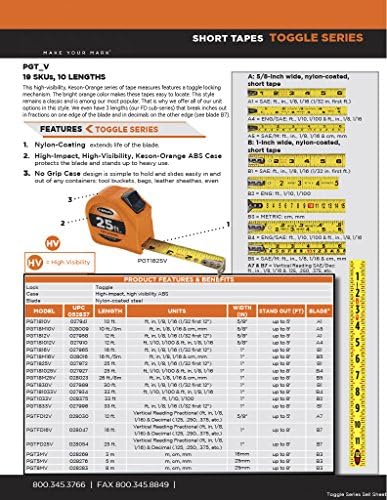 Medida de fita Keson, 5/8 em x 12 pés, laranja, in/ft