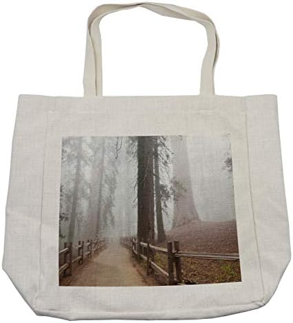 Bolsa de compras de Ambesonne Yosemite, floresta sempre-verde e passarela na arte da natureza da manhã de nebulosidade