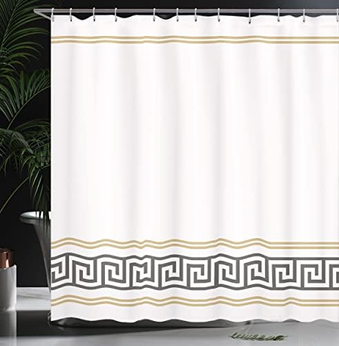 Cortina de chuveiro abstrata de Ambesonne, padrão simplista de inspiração grega clássica no design monocromático, decoração de banheiro de tecido com ganchos, 69 W x 84 L, branco e ecru