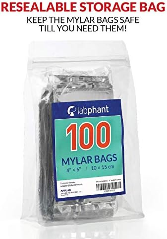 Mylar Bags com Ziplock 4 x 6 | 100 sacos | Sacos de vedação térmica de focas para embalagens de doces e alimentos, medicamentos e vitaminas | Pacotes de papel alumínio plástico e de alumínio para líquido e sólidos