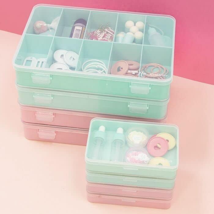 CATELIER - Mini Organizer Box com 10 compartimentos para materiais de scrapbooking - transparente de cor e branco - dimensões