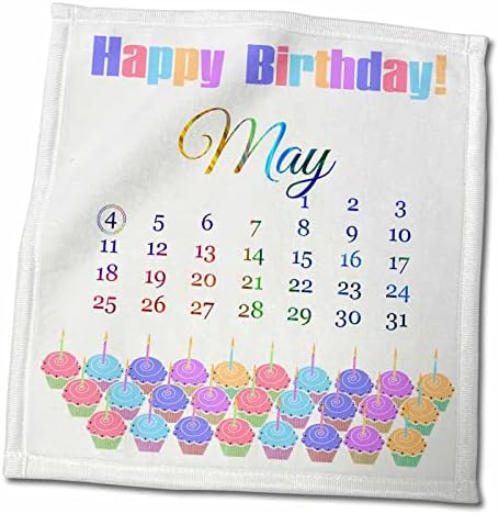 3drose Birthday no dia 4 de maio, cupcakes coloridos com velas com chamas - toalhas