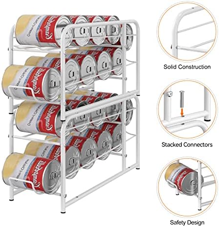 4 pacote - mooace pode dispensar rack, empilhável pode armazenar o porta -organizador para uma bancada de despensa de armário de cozinha enlatada, branco