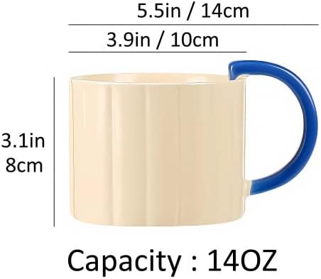 Conjunto de caneca de café cerâmica de 14 onças de 4 onças de 4, copos coloridos de porcelana com grande alça para chápha leite cappuccino, canecas de cerâmica de design moderno, microondas e lavador de lavar louça