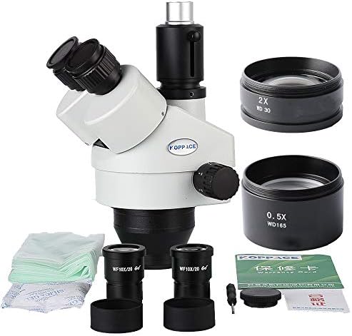 Koppace 3.5x-90x, microscópio estéreo trinocular, 10 milhões de pixels, microscópio de inspeção industrial, câmera industrial USB 3.0, luz do anel 144 LED, fornece software de medição de imagem profissional