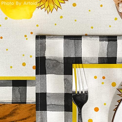Modo ARTOID Aquarela Buffalo Sunflower Gnome Placemats Conjunto de 4, tapetes de mesa sazonais de 4, 12x18 polegadas para decoração de jantar de cozinha para festas