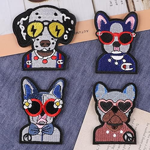 Weenkeey 12 PCs Dog Iron on Patches Cute cachorro costurar em remendos de óculos engraçados Apliques bordados para cães para