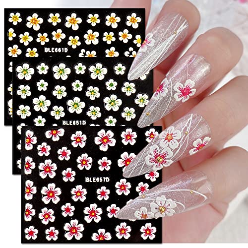 Rtkhfze Flores adesivos de unhas para unhas de acrílico, 12 folhas Decalques de unhas de flor 3D Spring Summer Blossom