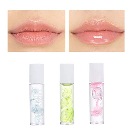 Domalidade Conjunto de brilho labial roll-on, 3pcs Bola hidratante de bola de flores 3pcs, óleo de lábio hidratante