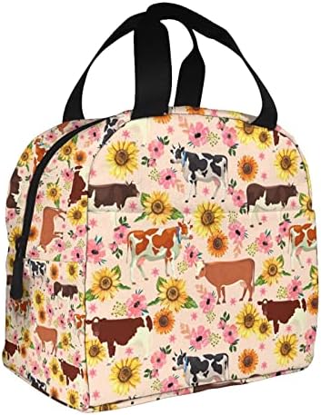 Majoug Cow Gunflower Flower Portable Bag Bag Womul