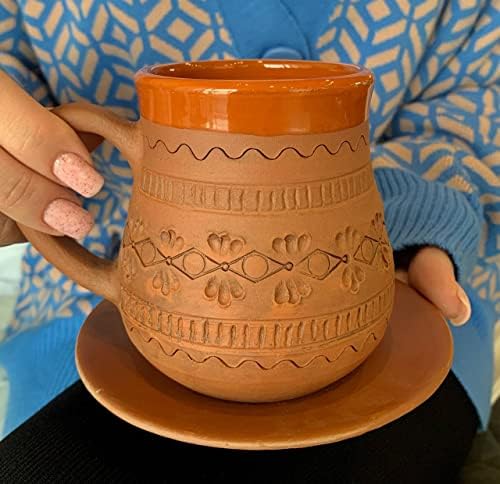 Pottery Clay Coffee Canecas de café com caneca de café com casas de café com panela 10 onças - Caneca de café nórdica