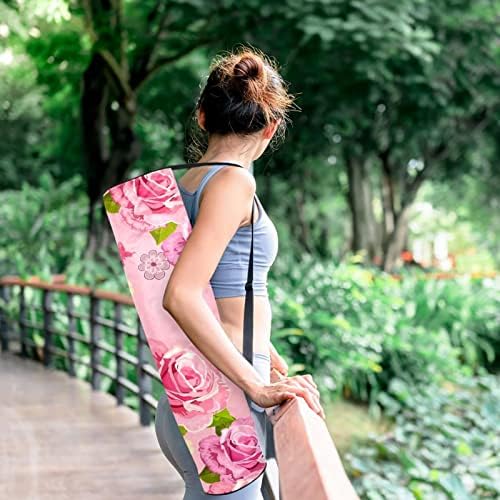 Bolsa de tapete de ioga ratgdn, flores rosa Exercício de ioga transportadora de tape
