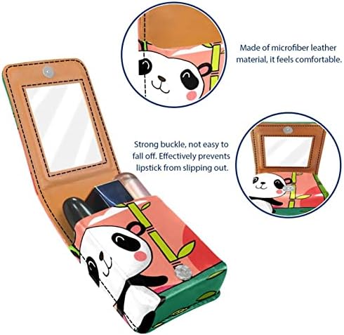 Mini maquiagem de Oryuekan com espelho, bolsa de embreagem Leatherette Lipstick Case, Floresta de Bambu de Animal de Cartoon Animal