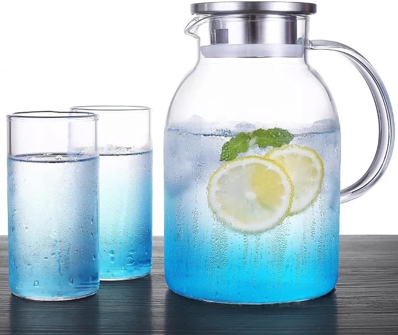 Kutdyk de alta capacidade de vidro transparente com tampa de aço inoxidável jarra de água à prova de calor para bebidas de água 2000ml/67oz