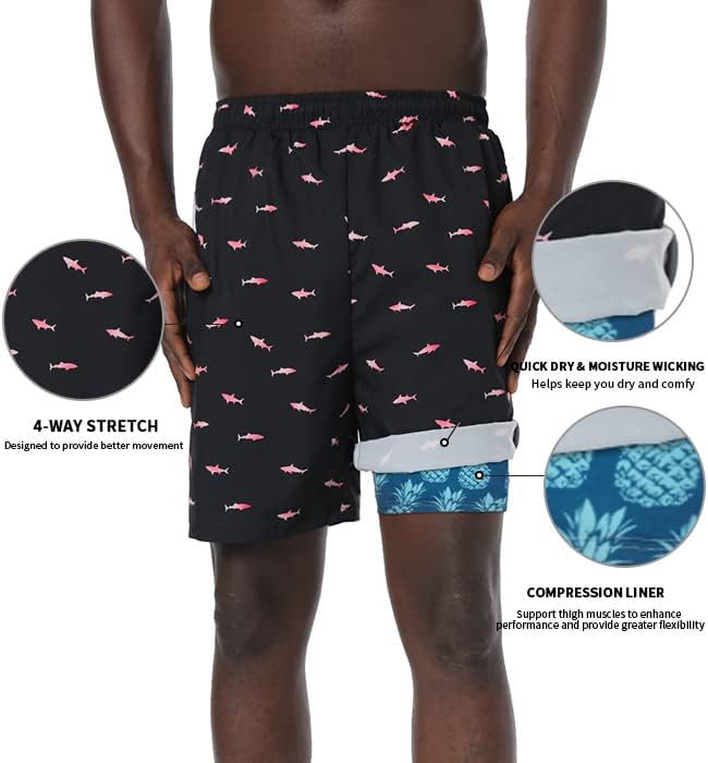 Ferriweel masculino masculino Menina de natação rápida calça de banho estampada de praia com revestimento de compressão zíper do bolso