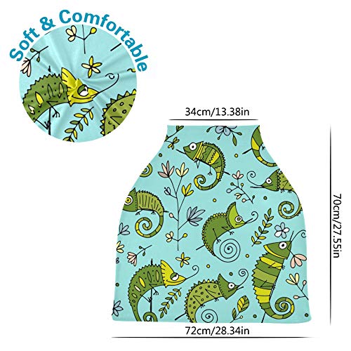 Yyzz Cartoon Lizard Camaleão Tropical Filial Floral Treno Capa de Baby Seat Capa Canopy Capas de enfermagem Cobertura de