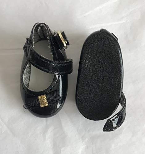 Artesanato de Syndee 1 par de sapatos de boneca cor preto com alça de tornozelo tamanho pequeno 2 de comprimento e 1 par