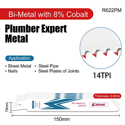 EZARC SAW SAW Blade Bi-metal Sabre Sabre SAW Lâminas para corte de metal de 6 polegadas 14tpi e lâmina de serra reciprocatória