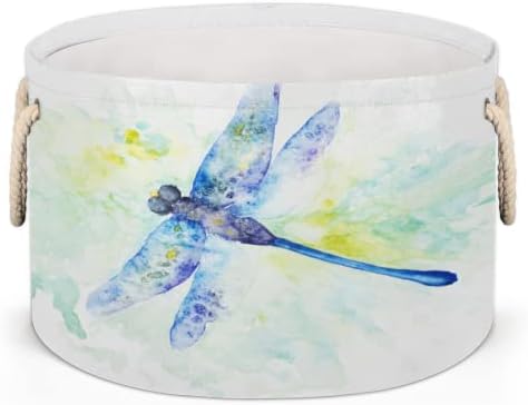 Dragonfly aquarela grande cestas redondas para cestas de lavanderia de armazenamento com alças cestas de armazenamento de