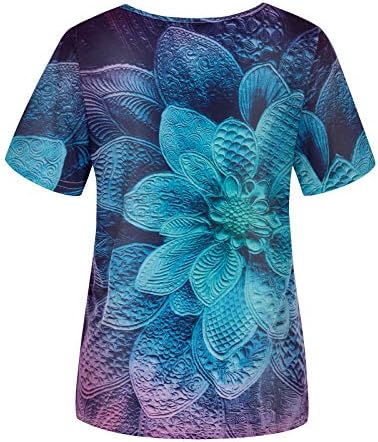 Ruziyoog Tshirts for Women Summer Summer Manga curta V Tops de pescoço casual abstrato face camise