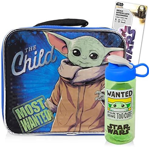 Baby Yoda Lunch Box Conjunto para crianças ~ Bundilhão com lancheira Baby Yoda isolada, garrafa de água de 16,5 onças e decalque