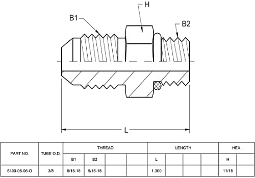 Beiterstoe 6400-06-06-O Adaptador hidráulico ajuste 9/16 -18UNF O-ring-ring Boss × 9/16 -18Unf Macho JIC 37 ° Tubo