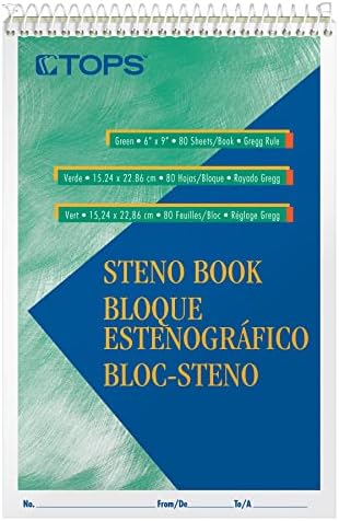 Tops Steno Books, 6 x 9, regra de Gregg, papel verde, 80 folhas, 12 pacote