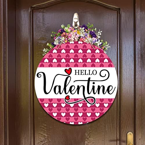 PETCEE DIA DO DIA DO VALENTINE SIGN 11.5 Hello Valentine Farmhouse Wreath Signo para a porta da frente Decorações de decoração Sinais de dia dos namorados pendurando placas para a decoração da porta da parede da janela da casa