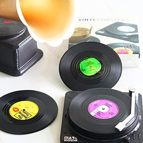 Coastas -russas de disco de vinil retrô engraçadas para bebidas com titular de tocador de gravadores de vinil para amantes da música,