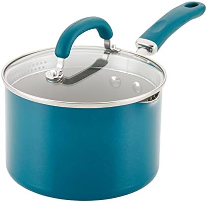 Rachael Ray 12020 Crie delicioso molho antiaderente / panela com tensão e tampa, 3 quart - shimmer teal