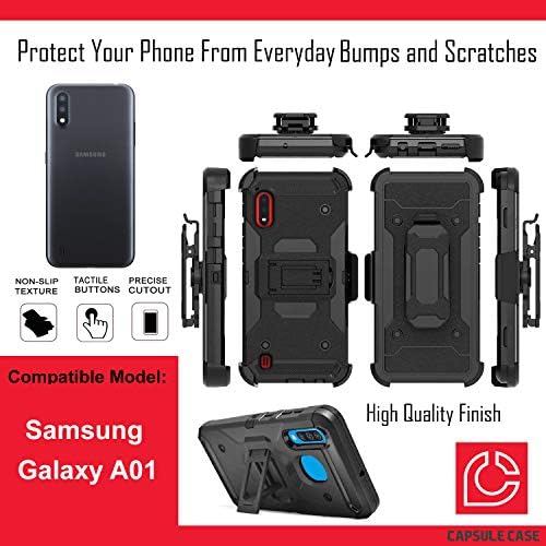 Ohiya Case Compatível com Galaxy A01 [Transformador híbrido Impact Rugged Kickstand Black Case Tampa com coldre de