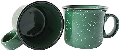 Caneca de café de fogueira de cerâmica de 14 onças de 14 onças, verde com acabamento manchado - xícara de acampamento
