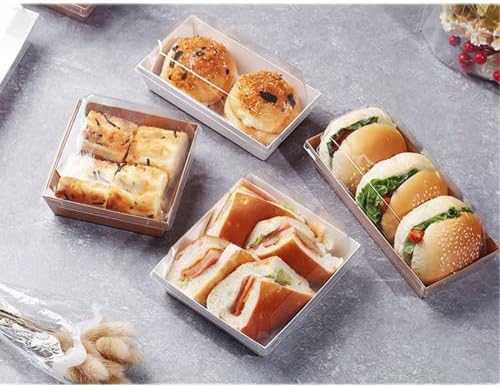 Hewnda 20 Pack Paper Bolo Box Sushi Pedra pequena, recipiente de plástico de tampa transparente, caixa de papel Kraft com revestimento
