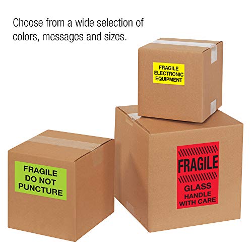 Lógica de fita Aviditi 4 x 6, frágil adesivo de aviso vermelho fluorescente, para envio, manuseio, embalagem e movimento