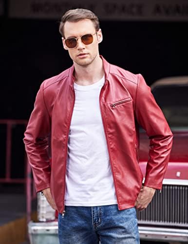 Coofandy Men's Stand Collar Leather Jacket Motorcycle Casual Slim Fit Faux Leather Jacket