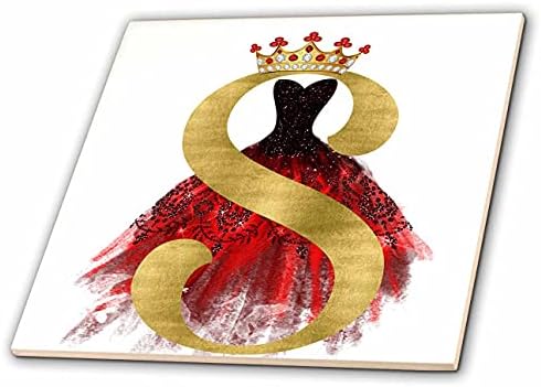 Imagem do vestido vermelho 3drose de jóias Imagem da coroa do monograma de ouro r - ladrilhos