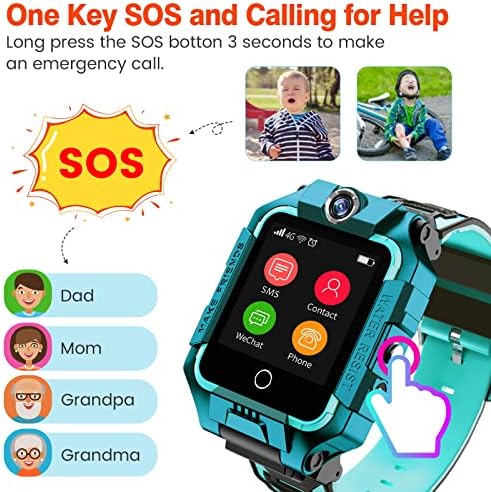 Okyuk 4G Kids Assista Telefone T10, Câmera de rotação engraçada de 360 ​​° Câmera dupla relógio inteligente para meninos meninas, IP67 impermeável, chamadas bidirecionais, GPS, SOS, videoclipes, controle remoto, pedômetro SmartWatch