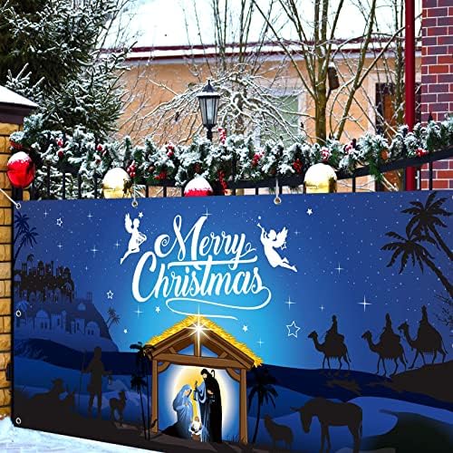 Natal natividade por porta de garagem decoração de capa de capa de 6x13 pés, tecido extra grande cenário natividade cenário