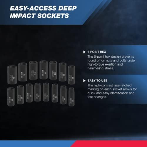Ingersoll Rand 2130 1/2 Drive Air Impact Chave, Black & Neiko 02474a 1/2 Conjunto de soquetes de impacto, soquete de 15 peças Conjunto de soquete de 10-24 mm, soquetes profundos, 6 pontos, soquetes de acionamento de 1/2 ”