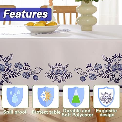 Talha de mesa de retângulo de primavera de Sastybale, toalha de comprimido de toquela de porcelana azul e branca Toneira de mesa resistente