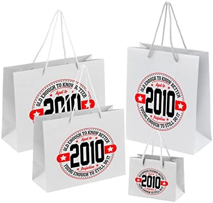 Sacos de presente de 13º aniversário - Papel com alças de corda - Reciclado e Eco Bag - 2010 - Branco - Pequeno