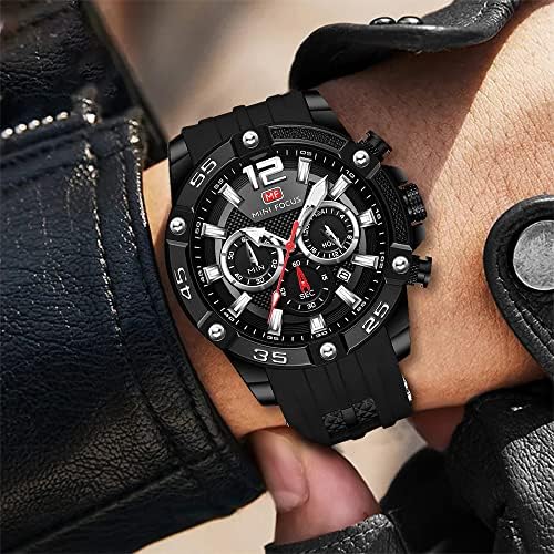 MF Mini Focus Men Watch, cronógrafo Sport de quartzo analógico de cronógrafo assiste silicone strap moda watch para homens