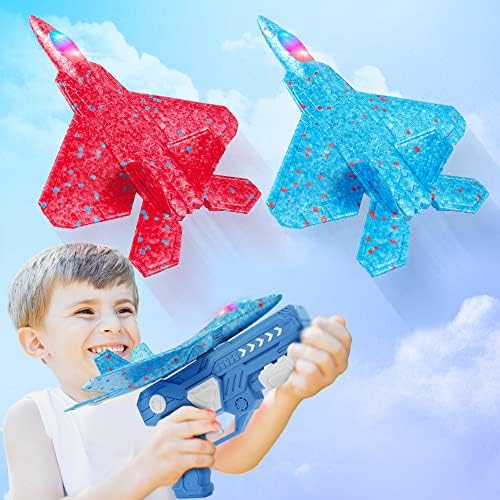 Brinquedo de lançamento de avião nizhen, 8,8 '' F-22 LED FOAM Toy de avião de catapulta para crianças, brinquedos