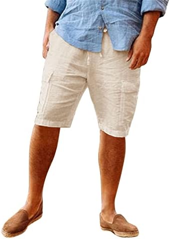 Shorts de linho de algodão meymia masculino, 2023 Summer Men Utility Solid Color Treating Cargo elástico curto com bolso